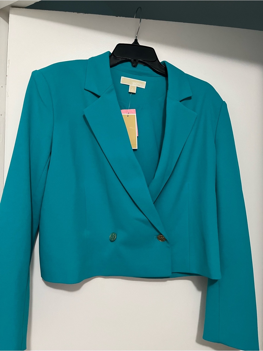 Michael Kors Teal Cropped Double-Breasted Blazer